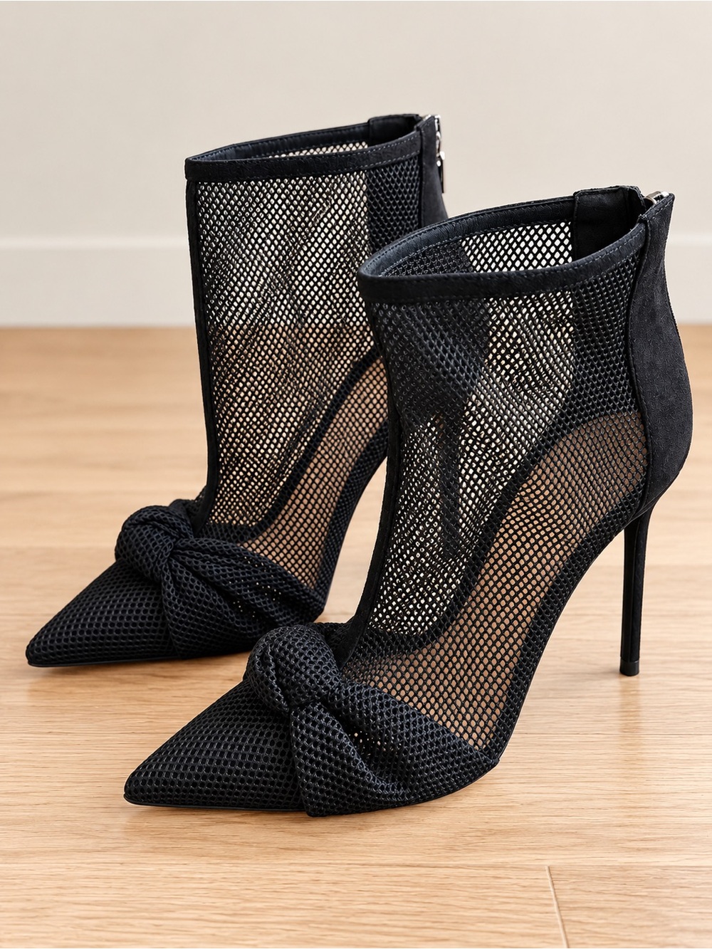 Schutz Kessie Black Mesh Bow Booties NWT NWOB